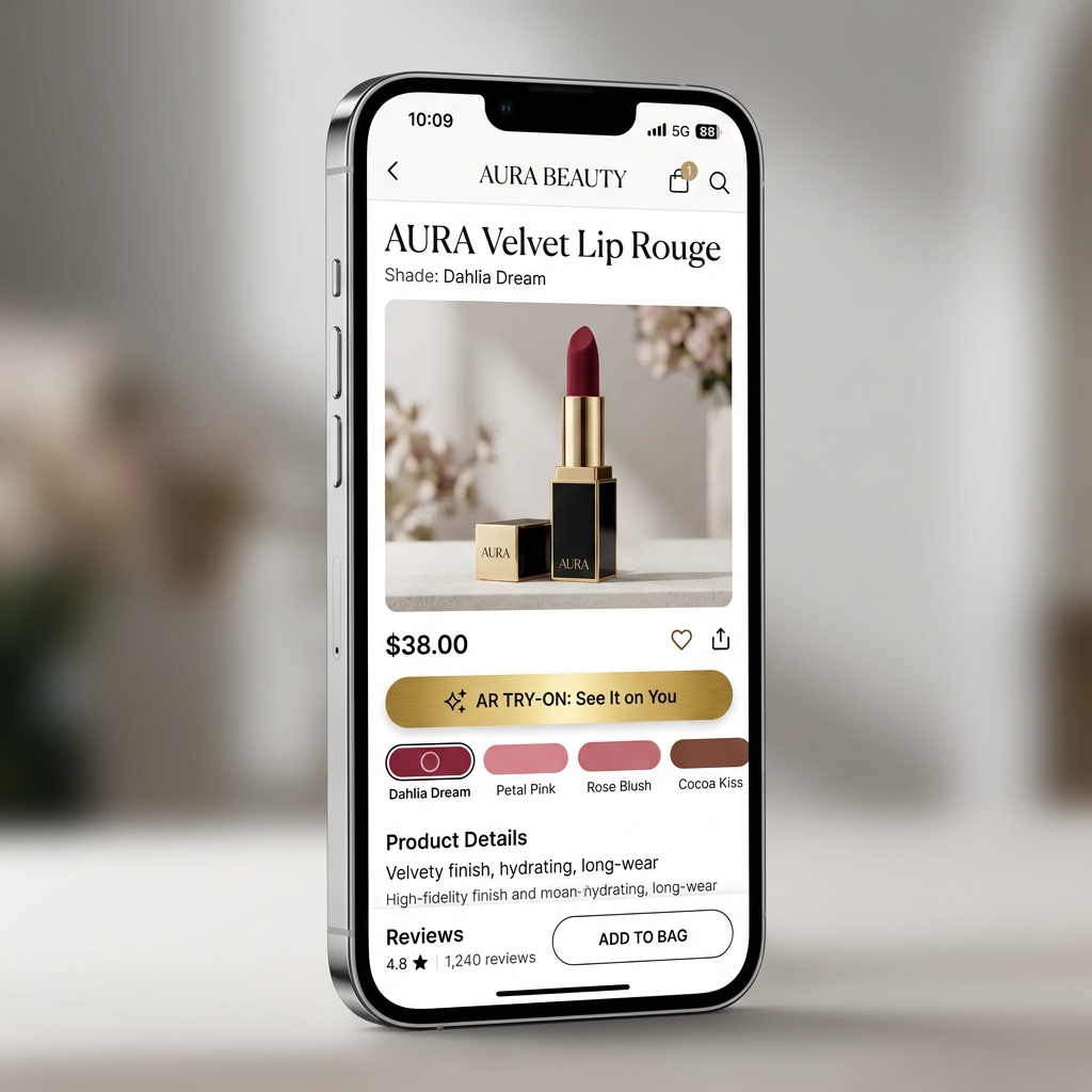 Mobile store customer try-on screen mockup